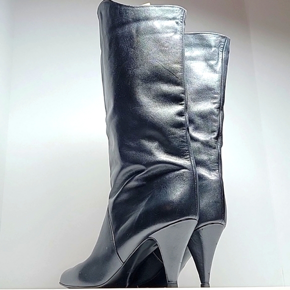 Mister Shoes Markon Footwear Heeled Boots Black Leather Calf Length Pull-On 6.5M - Picture 6 of 14